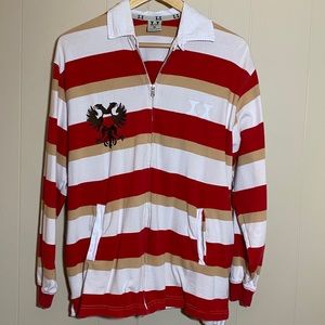 Men’s zip up shirt jacket Striped Albanian flag pockets collared Albania